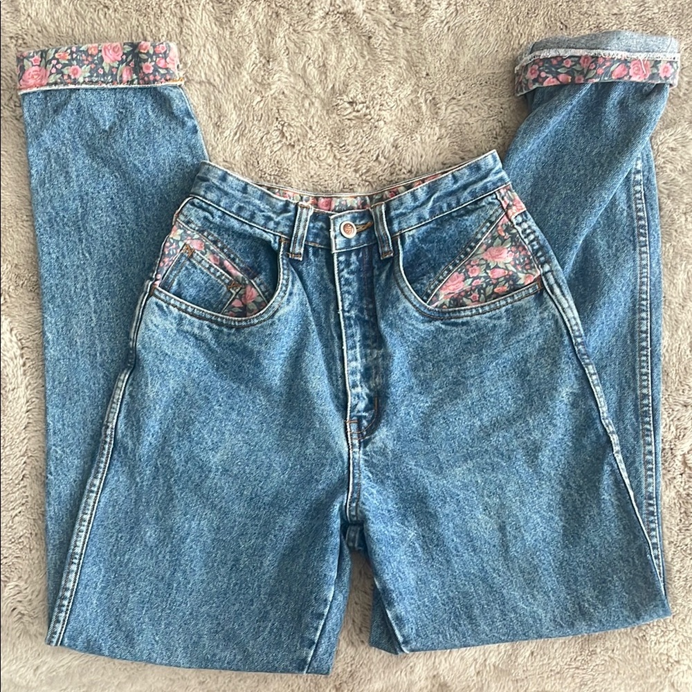 Floral Accent Blue Jeans